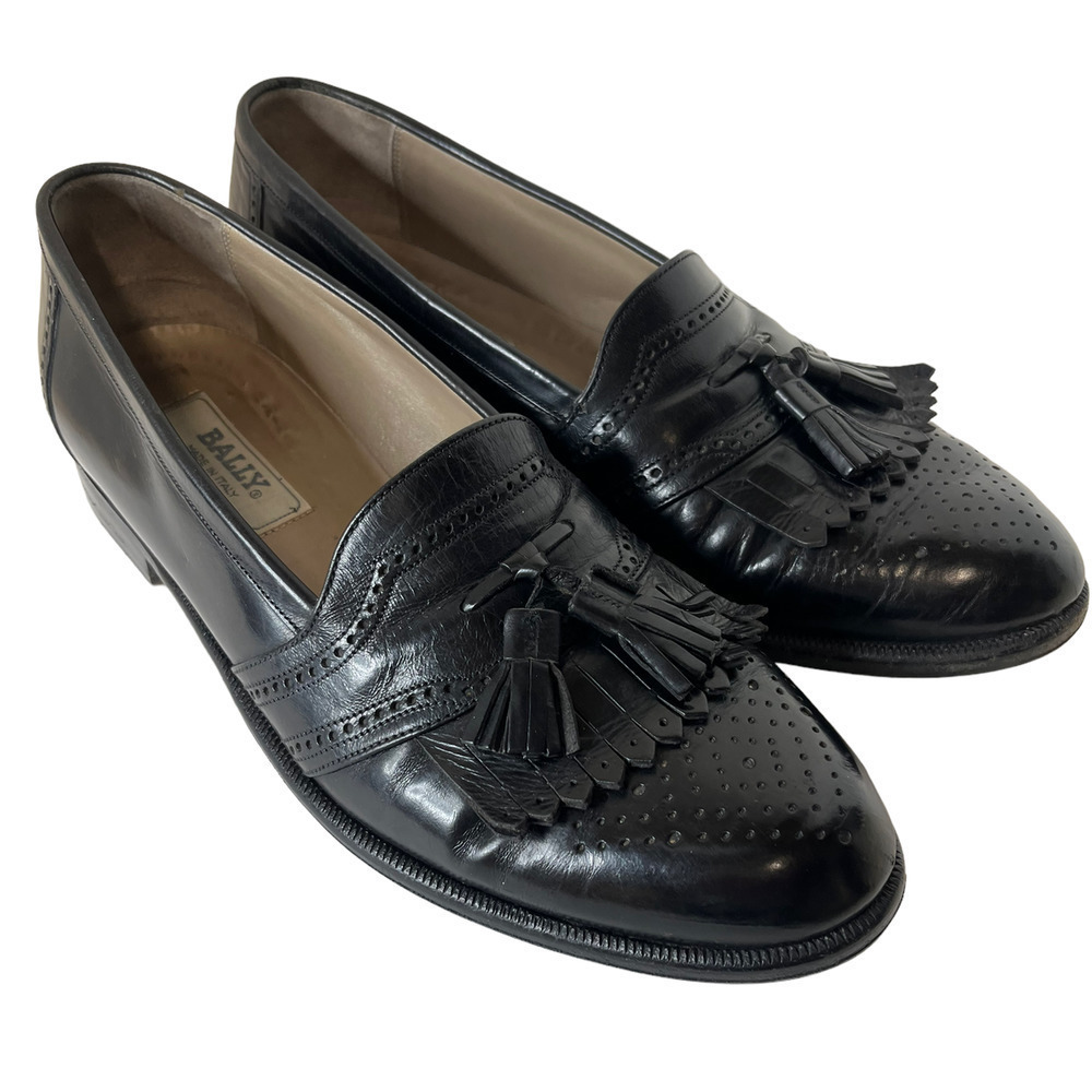 Bally Black Leather Tassel Kiltie Loafers